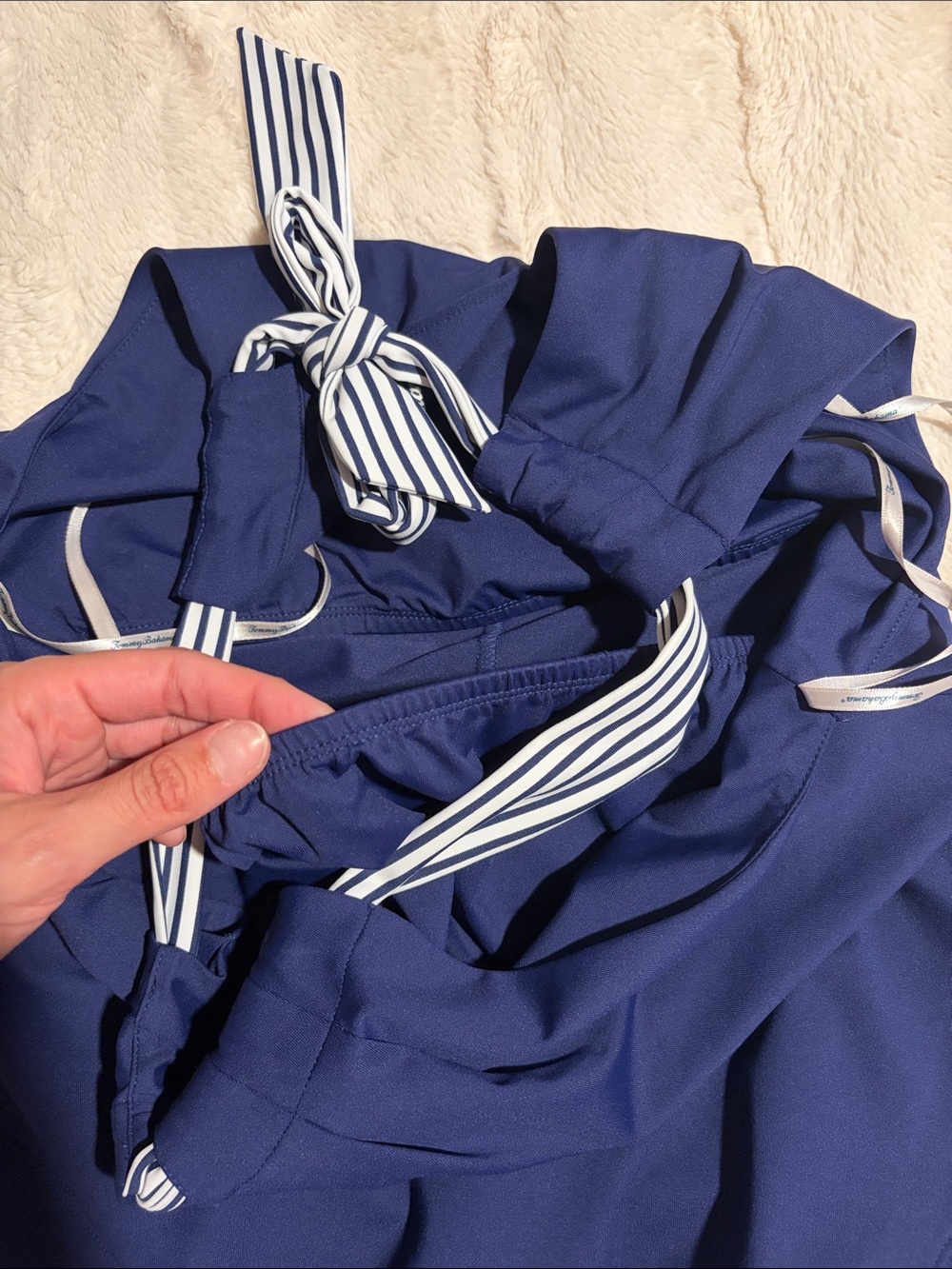 NEW- Tammy Bahama Navy Halter Striped Tie Neck Islandzone Summer/Beach/Active - Picture 4 of 8